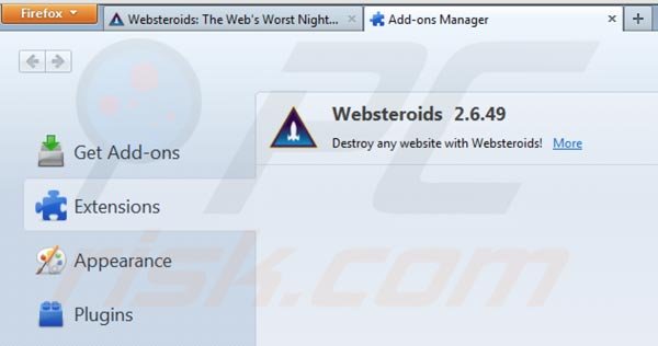Websteroids von Mozilla Firefox entfernen Schritt 2