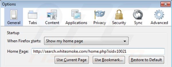 search.whitesmoke.com von der Mozilla Firefox Homepage entfernen