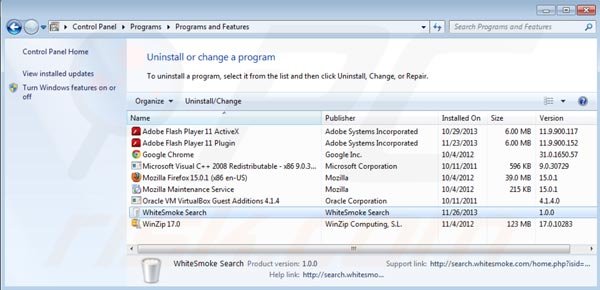 Whitesmoke search Deinstallation