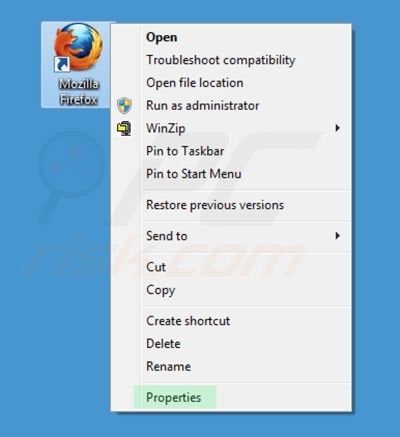 awesomehp.com von den Mozilla Firefox Vernknüpfungszielen entfernen Schritt 1