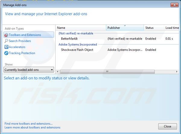 Removing Bettermarkit from Internet Explorer extensions step 2