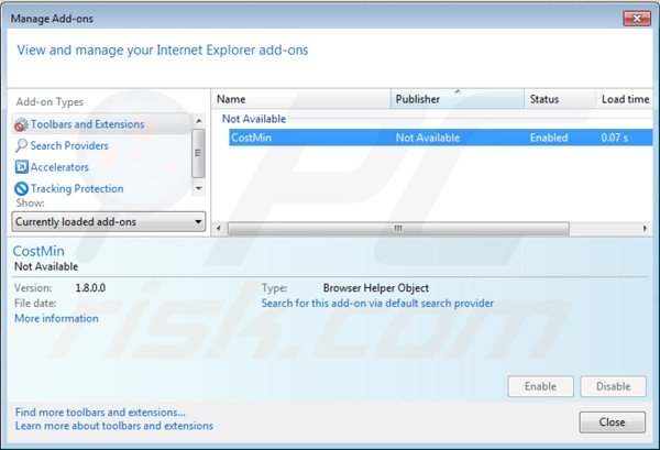 costmin von Internet Explorer Erweiterungen entfernen Schritt 2
