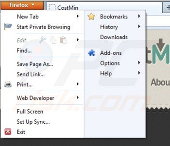costmin von Mozilla Firefox Erweiterungen entfernen Schritt 1