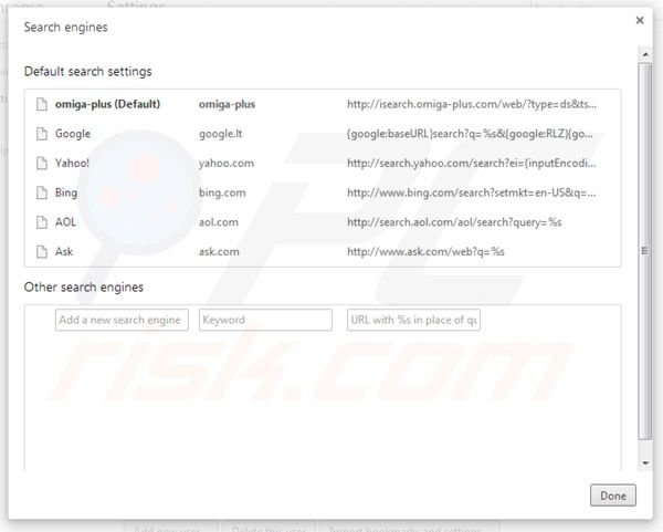 inspsearch.com Weiterleitungsvirus von den Google Chrome Standardsuchmaschine Einstellungen entfernen