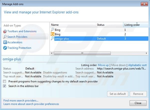 inspsearch.com Weiterleitungsvirus von den Internet Explorer Standardsuchmaschine Einstellungen entfernen