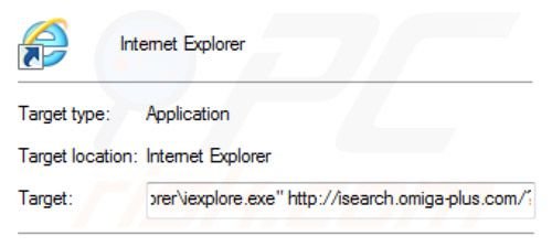 inspsearch.com Weiterleitungsvirus von Internet Explorer Verknüpfungszielen entfernen Schritt 2
