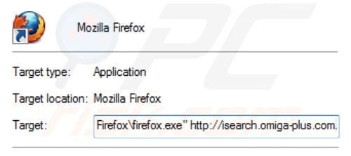 inspsearch.com von den Mozilla Firefox Verknüpfungszielen entfernen Schritt 2