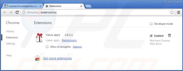 mysearch.sweetpacks.com von Google Chrome Erweiterungen entfernen