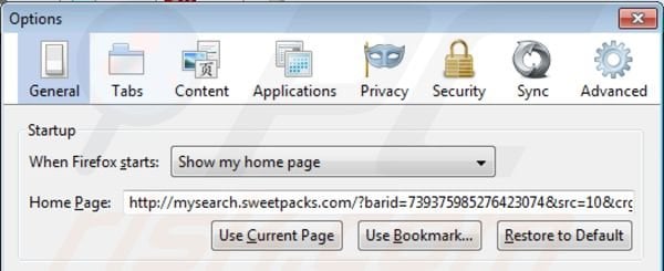 mysearch.sweetpacks.com von der Mozilla Firefox Startseite entfernen