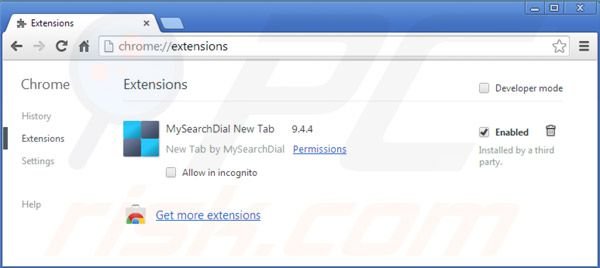 mysearchdial.com von Google Chrome Erweiterungen entfernen