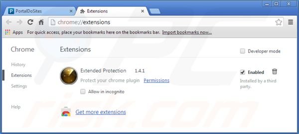 portaldosites.com verwandte Google Chrome Erweiterungen entfernen