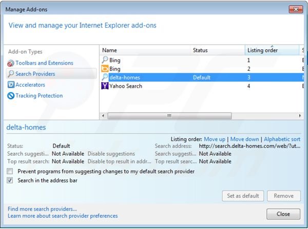 portaldosites.com von den Internet Explorer Standardsuchmaschine Einstellungen entfernen