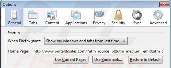 portaldosites.com von der Mozilla Firefox Startseite entfernen