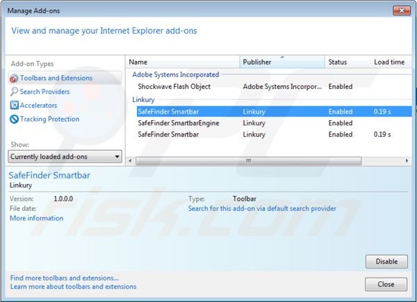 isearch.safefinder.net von Internet Explorer Erweiterungen entfernen