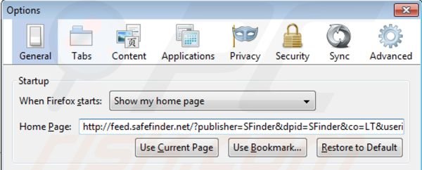 isearch.safefinder.net von der Mozilla Firefox Startseite entfernen