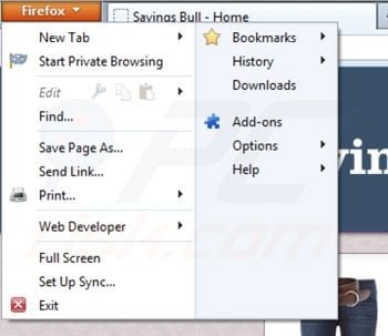 Savings Bull von Mozilla Firefox entfernen Schritt 1