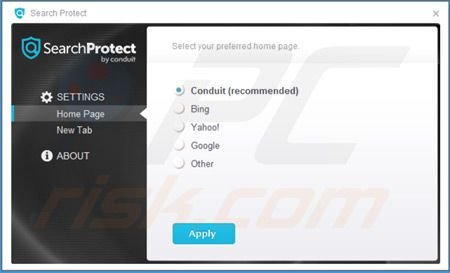 Search Protect von Conduit Einstellungen