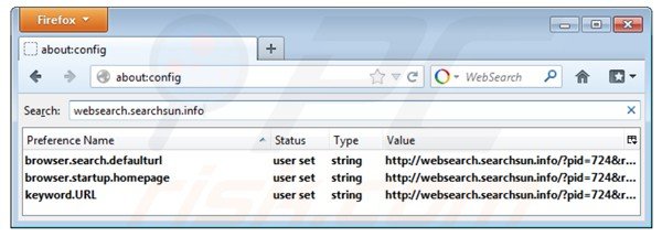 Removing websearch.searchsun.info from Mozilla Firefox default search engine settings