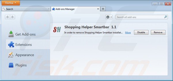 shopping helper smartbar von Mozilla Firefox Erweiterungen entfernen