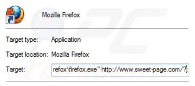 sweet-page.com von Mozilla Firefox Verknüpfungszielen entfernen Schritt 2