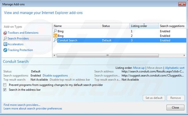 Trovi.com von den Internet Explorer Standardsuchmaschinen Einstellungen entfernen