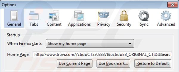 trovi.com von der Mozilla Firefox Startseite entfernen