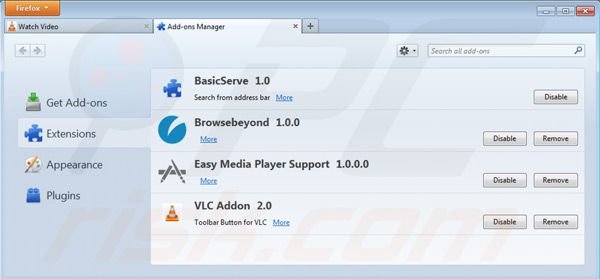 vlc app virus von Mozilla Firefox Erweiterungen entfernen Schritt 2