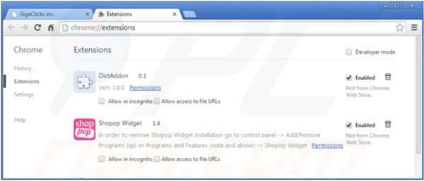 Removing Web Protect from Google Chrome step 2