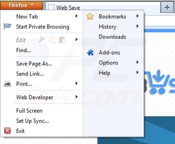 Web Save von Mozilla Firefox Erweiterungen entfernen Schritt 1