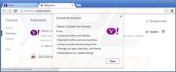 Yahoo Symbolleiste von Google Chrome Erweiterungen entfernen