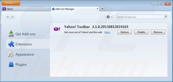 Yahoo symbolleiste von Mozilla Firefox Erweiterungen entfernen