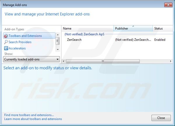 zensearch.com von Internet Explorer Erweiterungen entfernen