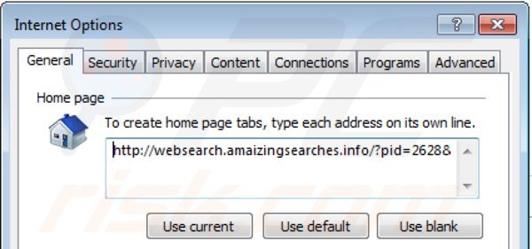 Removing websearch.amaizingsearches.info from Internet Explorer homepage