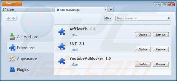Removing websearch.amaizingsearches.info related Mozilla Firefox extensions