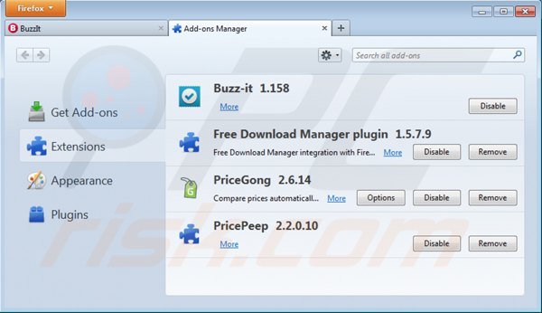 Removing buzz-it from Mozilla Firefox step 2