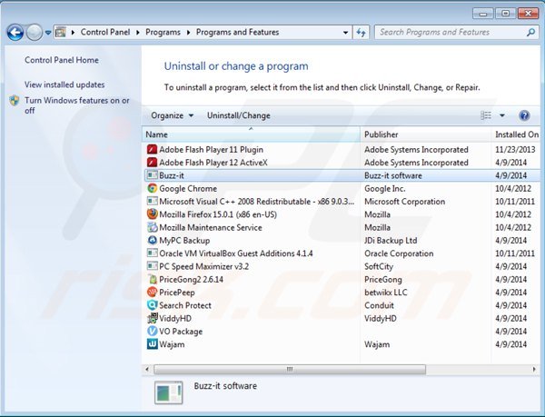 buzz-it uninstall via Control Panel