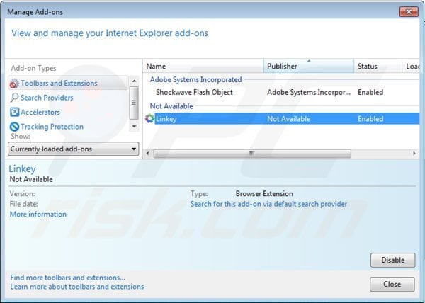 Removing default-search.net from Internet Explorer extensions