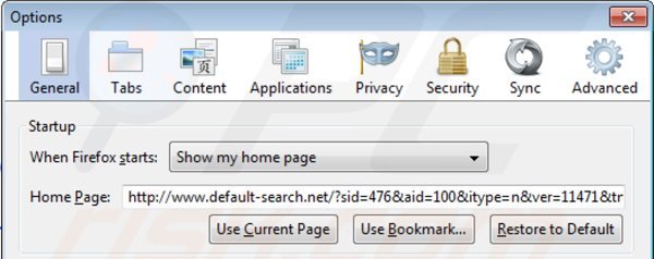 Removing default-search.net from Mozilla Firefox homepage