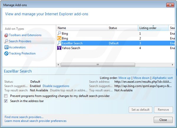 Removing eazel.com from Internet Explorer default search engine