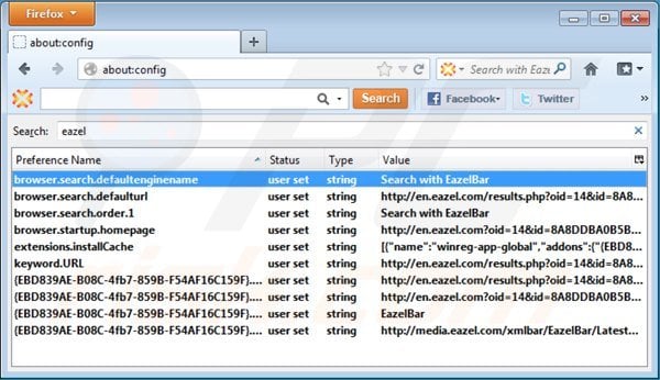 Removing eazel.com from Mozilla Firefox default search engine settings