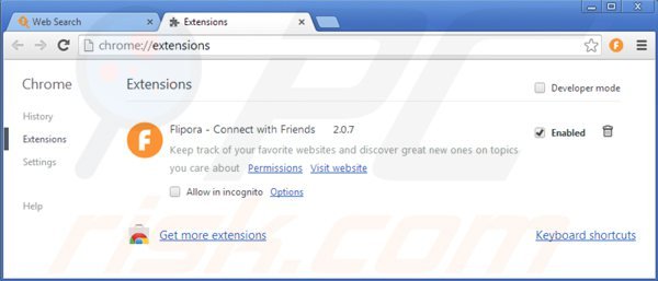 Removing flipora from Google Chrome extensions