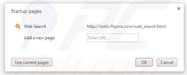 Removing flipora from Google Chrome homepage