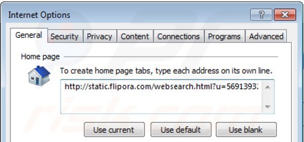 Removing static.flipora.com from Internet Explorer homepage