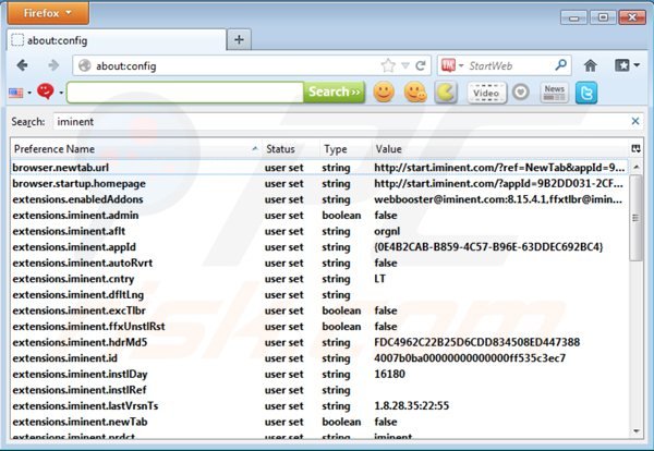 Removing start.iminent.com from Mozilla Firefox default search engine
