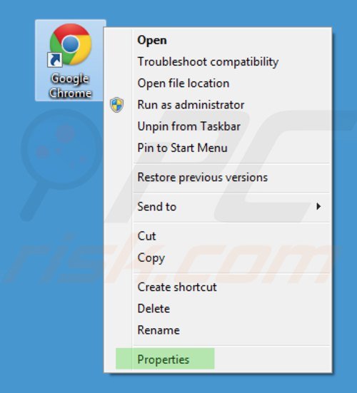 key-find.com von den Google Chrome Verknüpfungszielen entfernen Schritt 1