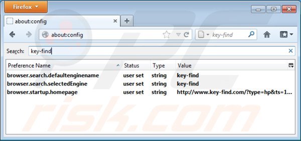 key-find.com von den Mozilla Firefox Standardsuchmaschineneinstellungen entfernen