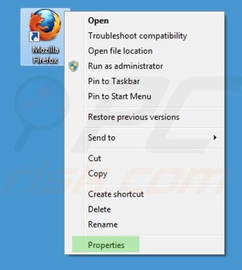 key-find.com vom Mozilla Firefox sVerknüpfungsziel entfernen Schritt 1