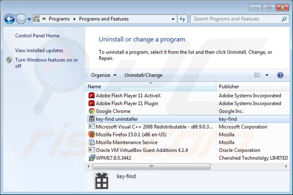 key-find.com Deinstallation über Systemsteuerung