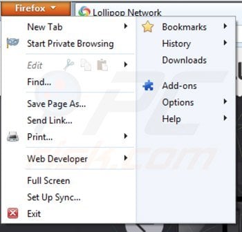 Removing lollipop ads from Mozilla Firefox step 1