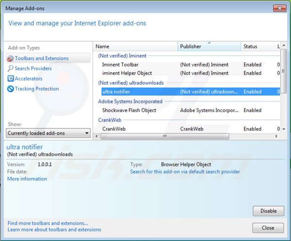 Removing onlinebrowseradvertising ads from Internet Explorer step 2